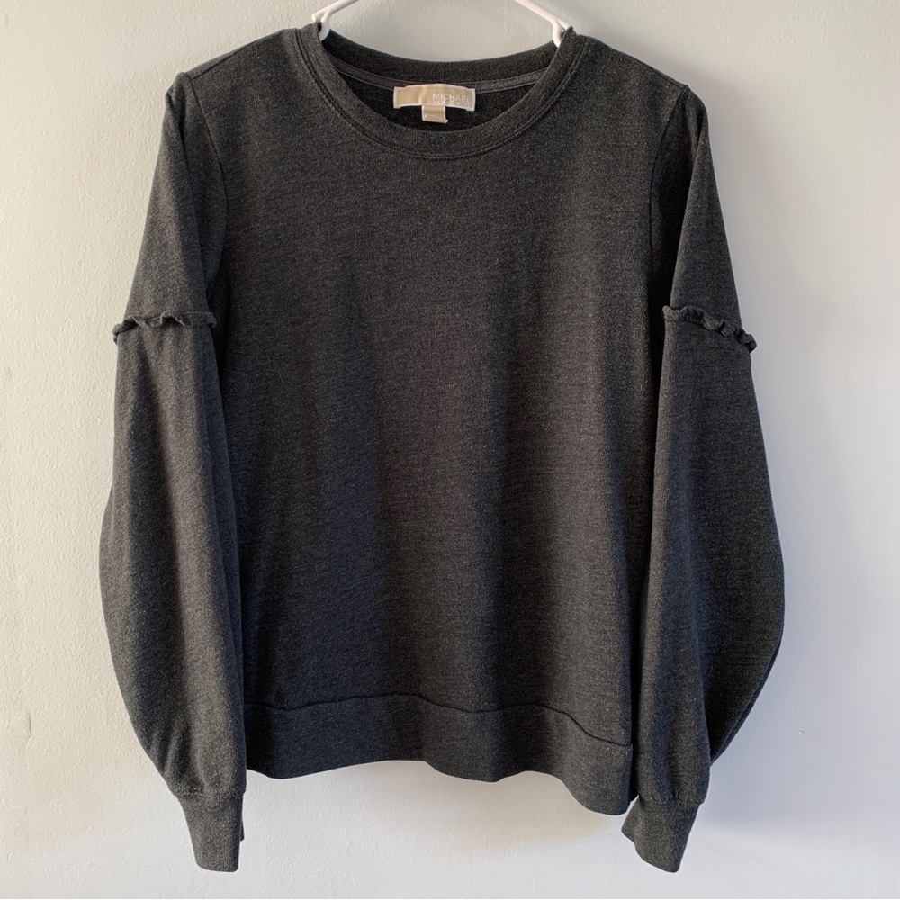 Michael Kors Sweatshirt Size Small Crew Neck Ruffle Long Sleeve Shirt Top Gray